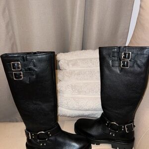 Next Black Leather Buckle Boots